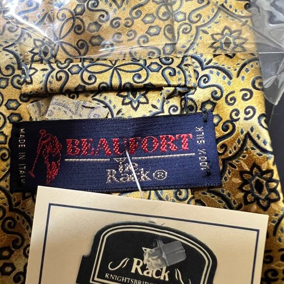 NEW Beaufort Tie Rack Neck Tie OS 100% Silk Gold Italy Black Satin Office Work - Picture 6 of 8